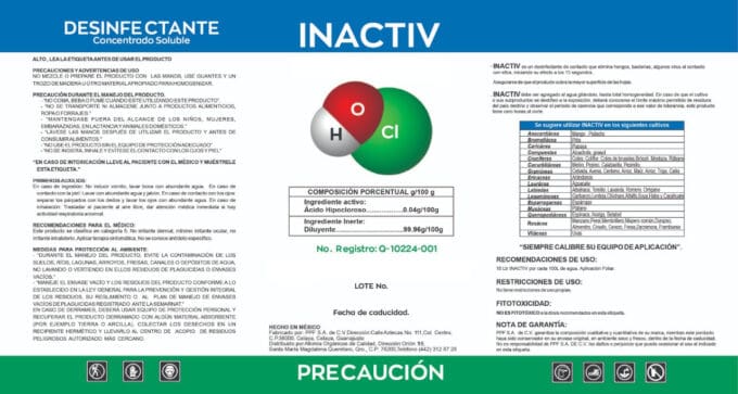 Etiqueta Desinfectante Inactiv